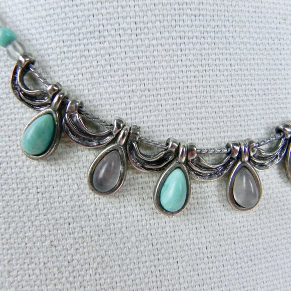 Turquoise & Opal Silver Beaded Necklace - Picture 4 of 9